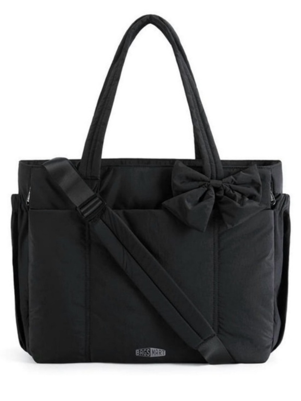 NWT Bagsmart Elegant Black Tote with Bow Accent quilted bag